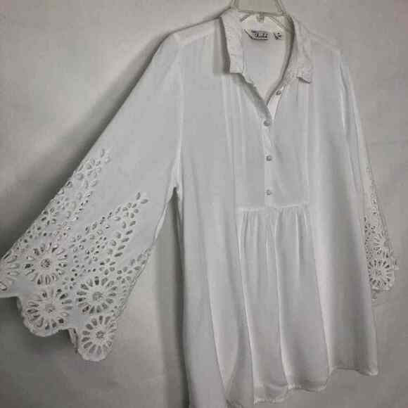 Anthropologie Cafe Marrahcoh Boho White Bell Sleeve Top Size Medium - Picture 5 of 11